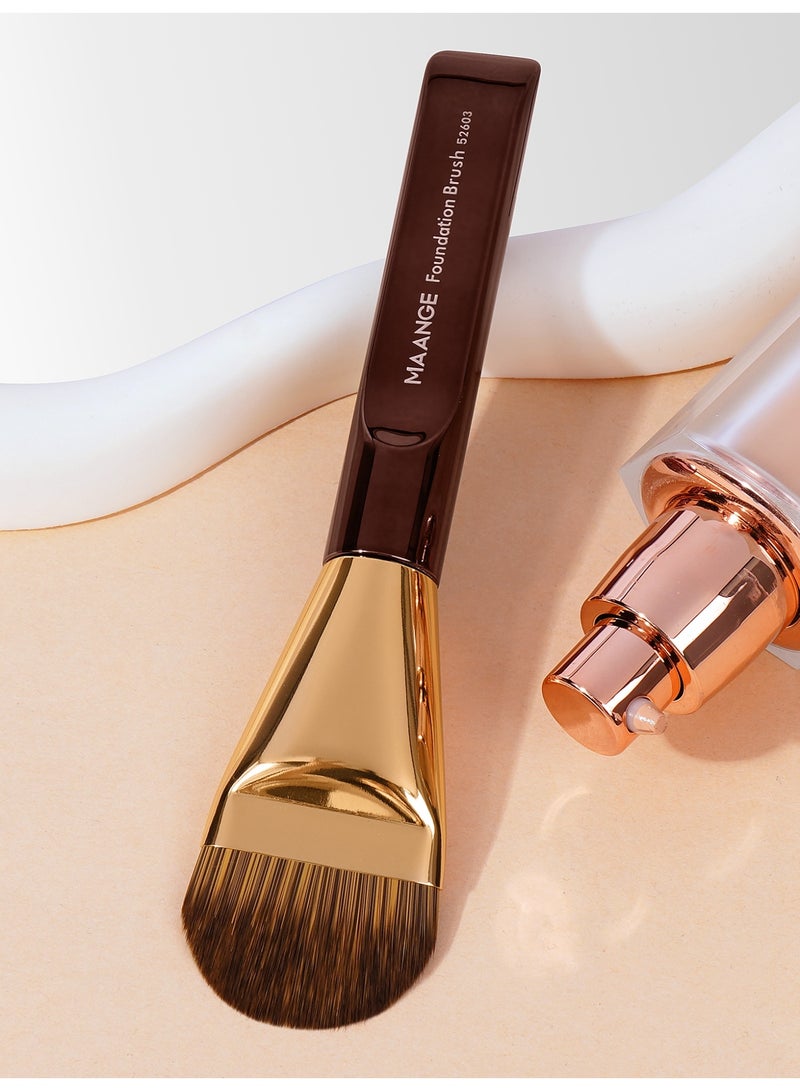 MAANGE 1-Piece Foundation Makeup Brush Tongue-shaped Brush,Cosmetic Brush, for Creamy, Powdery or Liquid Foundation,Brown/Gold - Image 3
