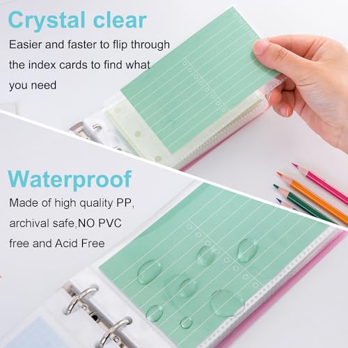 MANWU 3×5” index card Binder organizer with Plastic pocket Sleeves, small organized folder for recipes Flashcards,portable notecards case holder (2pcs colorful) - Image 3