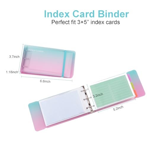 MANWU 3×5” index card Binder organizer with Plastic pocket Sleeves, small organized folder for recipes Flashcards,portable notecards case holder (2pcs colorful) - Image 5