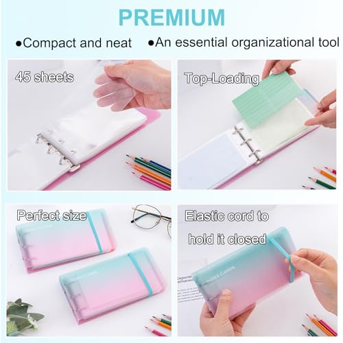 MANWU 3×5” index card Binder organizer with Plastic pocket Sleeves, small organized folder for recipes Flashcards,portable notecards case holder (2pcs colorful) - Image 4