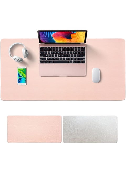 Multifunctional Desk Pad 80X40Cm Leather Computer Mouse Pad Office Desk Mat Extended Gaming Mouse Pad Non Slip Waterproof Dual Side Use Desk Mat Protector Pink White