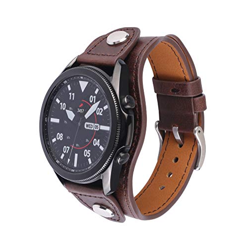 KONAFEI Compatible with Samsung Galaxy Watch 7&FE&6&5&4&3 Band/40mm 44mm/Active 2/Galaxy Watch 5 Pro/Watch 6&4 Classic 43mm/47mm/42mm/46mm/Garmin Venu, 20mm Leather Bracelet Vintage Strap for Men&Women - Image 3