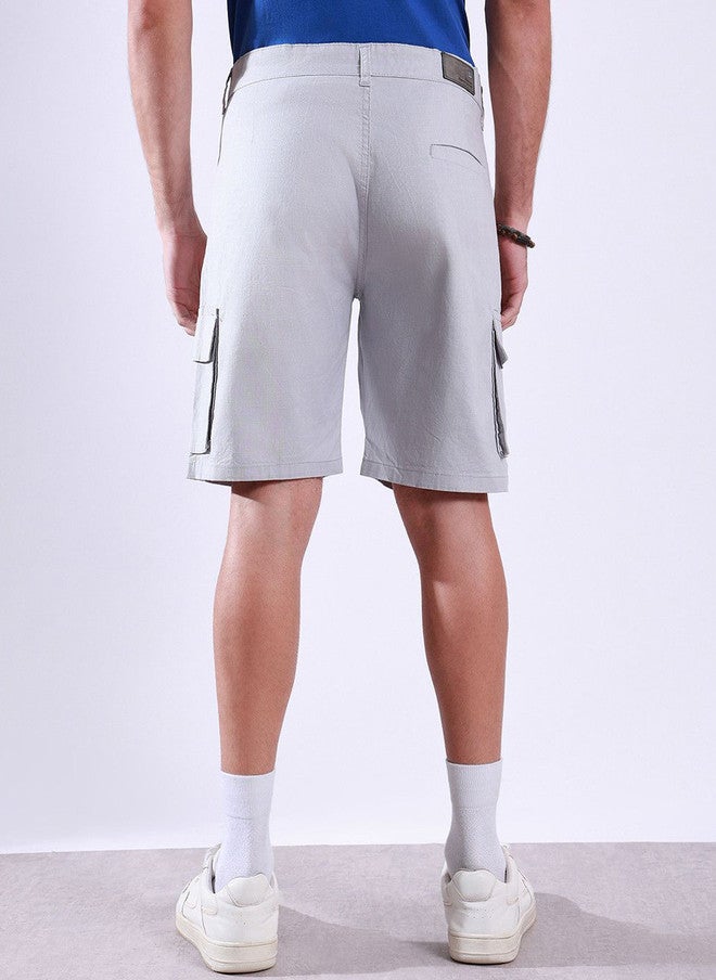 Hence Men Slim Fit Cargo Shorts in Blue with 6 Pockets - Image 4