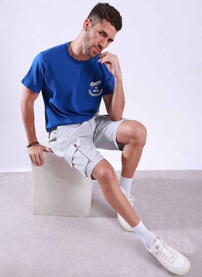 Hence Men Slim Fit Cargo Shorts in Blue with 6 Pockets - Image 5