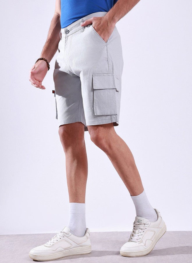 Hence Men Slim Fit Cargo Shorts in Blue with 6 Pockets - Image 3