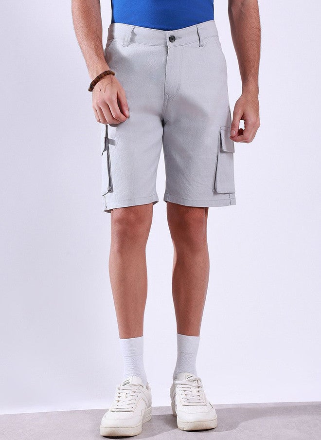 Hence Men Slim Fit Cargo Shorts in Blue with 6 Pockets - Image 1