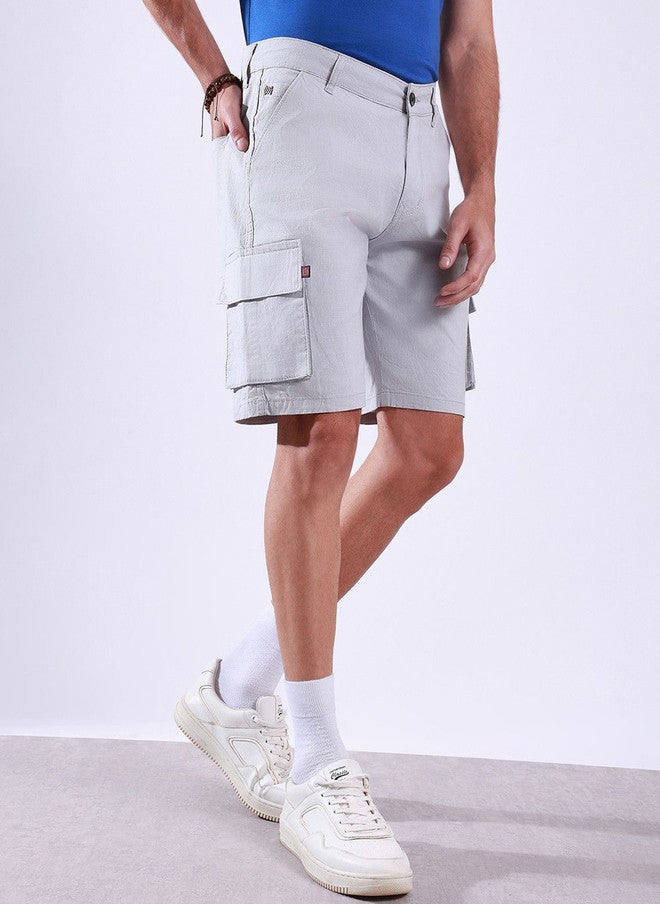 Hence Men Slim Fit Cargo Shorts in Blue with 6 Pockets - Image 2