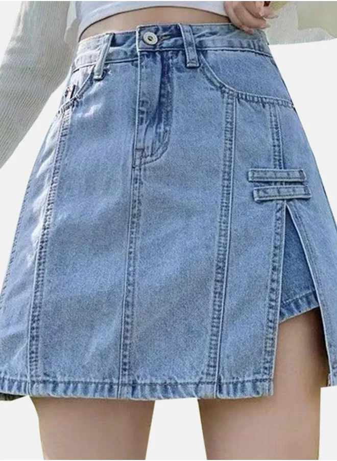 يونيكي Blue A-Line Mini Denim Skirts