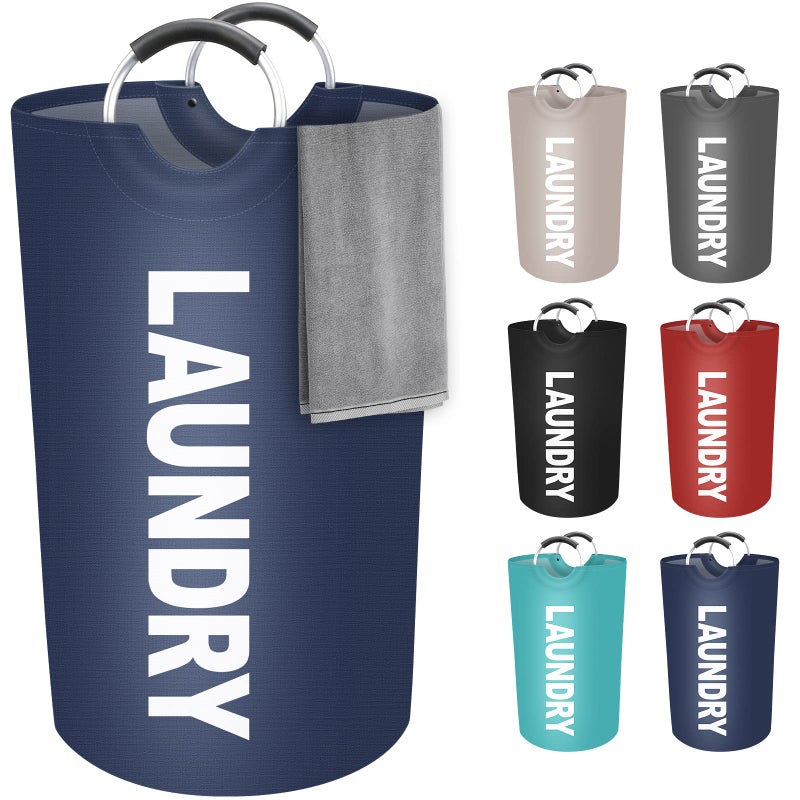 StorageRight 90L Large Laundry Basket  Laundry Hamper  Dirty Clothes Hamper for Laundry  Collapsible  Waterproof Laundry Baskets with Foam Protected Aluminum Handles for Laundry  Dorm  Family (Blue)