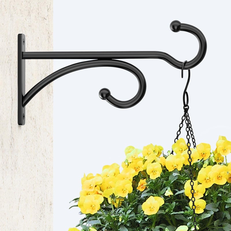pickpiff 6" Plant Hanger Hooks Outdoor Indoor Planter Hooks, Wall Mounts for Hanging Plants, Baskets, Wind Chimes, Bird Feeders, Lanterns, Bird Houses (Black Metal, 2-Pack) - Image 2