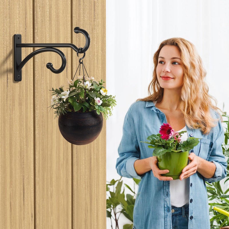 pickpiff 6" Plant Hanger Hooks Outdoor Indoor Planter Hooks, Wall Mounts for Hanging Plants, Baskets, Wind Chimes, Bird Feeders, Lanterns, Bird Houses (Black Metal, 2-Pack) - Image 4