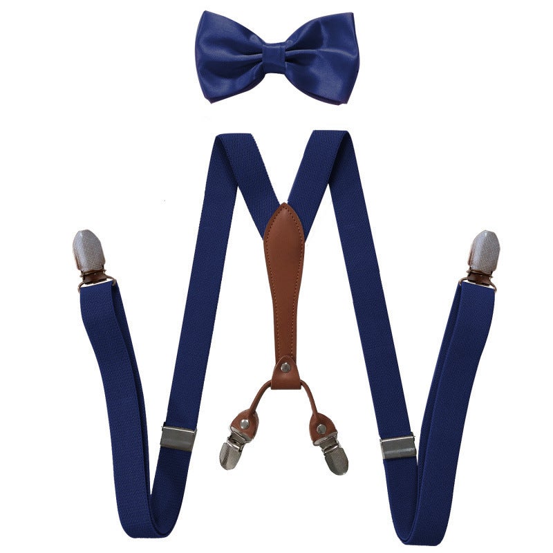 Fashionable Trendy Unisex Elastic Adjustable Suspenders Anti-slip Universal Bib Pants For Adults Kids Loose Fitting Navy 