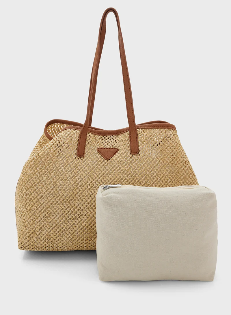 ELLA Contrast Color Woven Shopper Bag