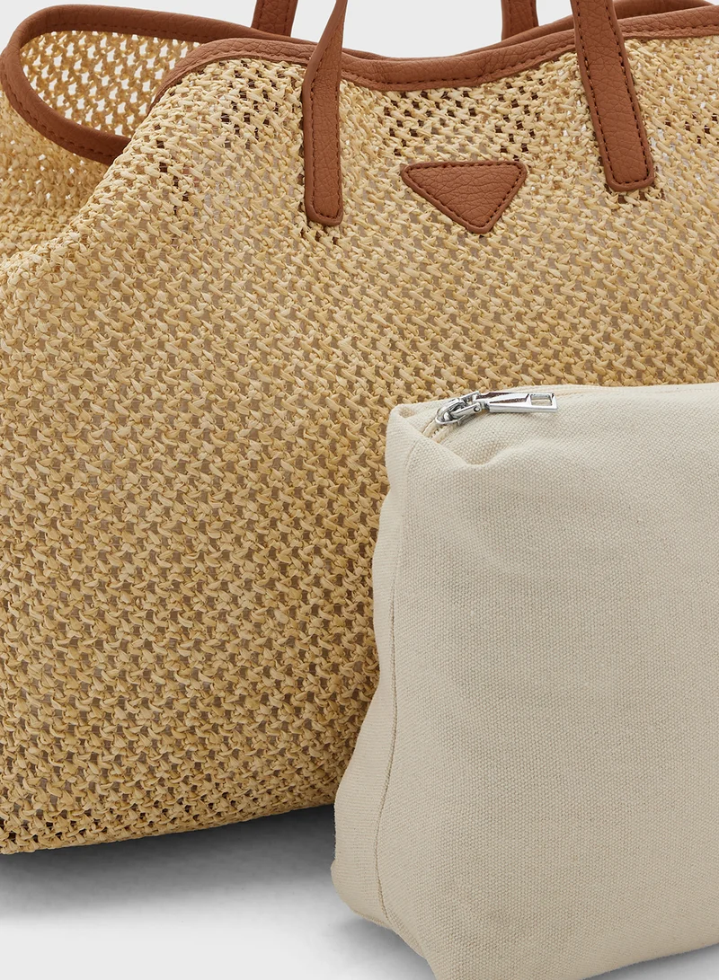 ELLA Contrast Color Woven Shopper Bag