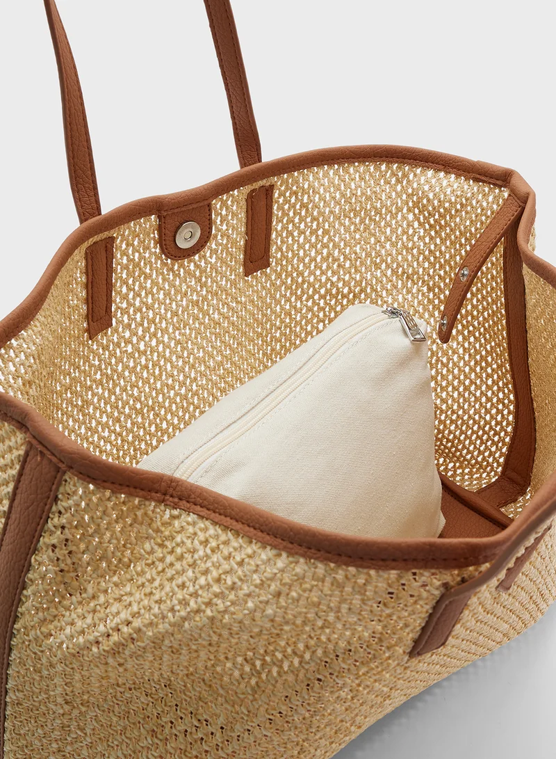 ELLA Contrast Color Woven Shopper Bag