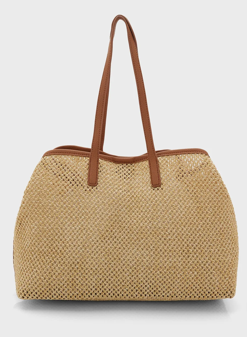 ELLA Contrast Color Woven Shopper Bag