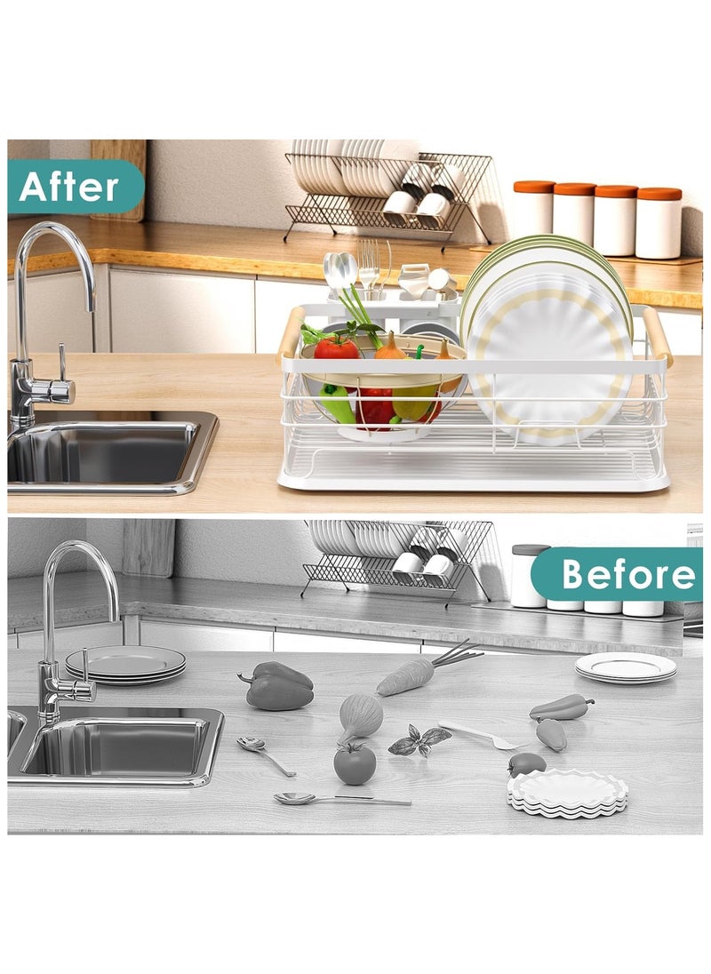 XVersion - Dish Drying Rack ,Kitchen Sink Organizer Anti Rush Dish Rack for Bowl,Plates,Utensil,Cutlery and Cup,Shelf Storage Holder for Home and Kitchen 43 x 30.5 x 14 cm (White) - Image 1