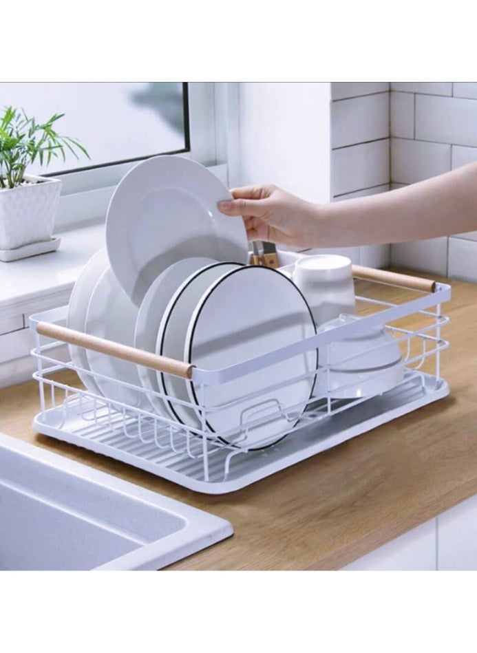 XVersion - Dish Drying Rack ,Kitchen Sink Organizer Anti Rush Dish Rack for Bowl,Plates,Utensil,Cutlery and Cup,Shelf Storage Holder for Home and Kitchen 43 x 30.5 x 14 cm (White) - Image 1