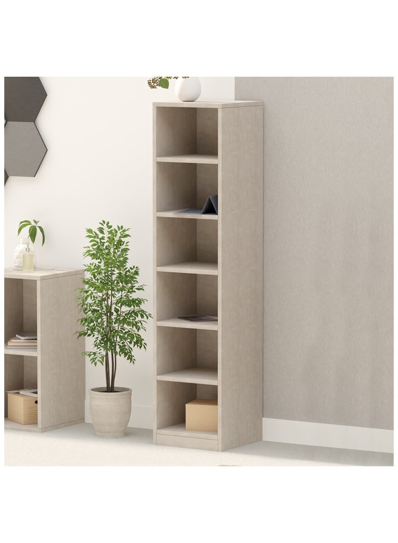 Mahmayi Mahmayi Wooden Storage Display Shelves 6-Tier Freestanding, Box Shelves, Top Shelf for Decoration Ideal for Storing and Displaying your possessions - Light Concrete - Image 2