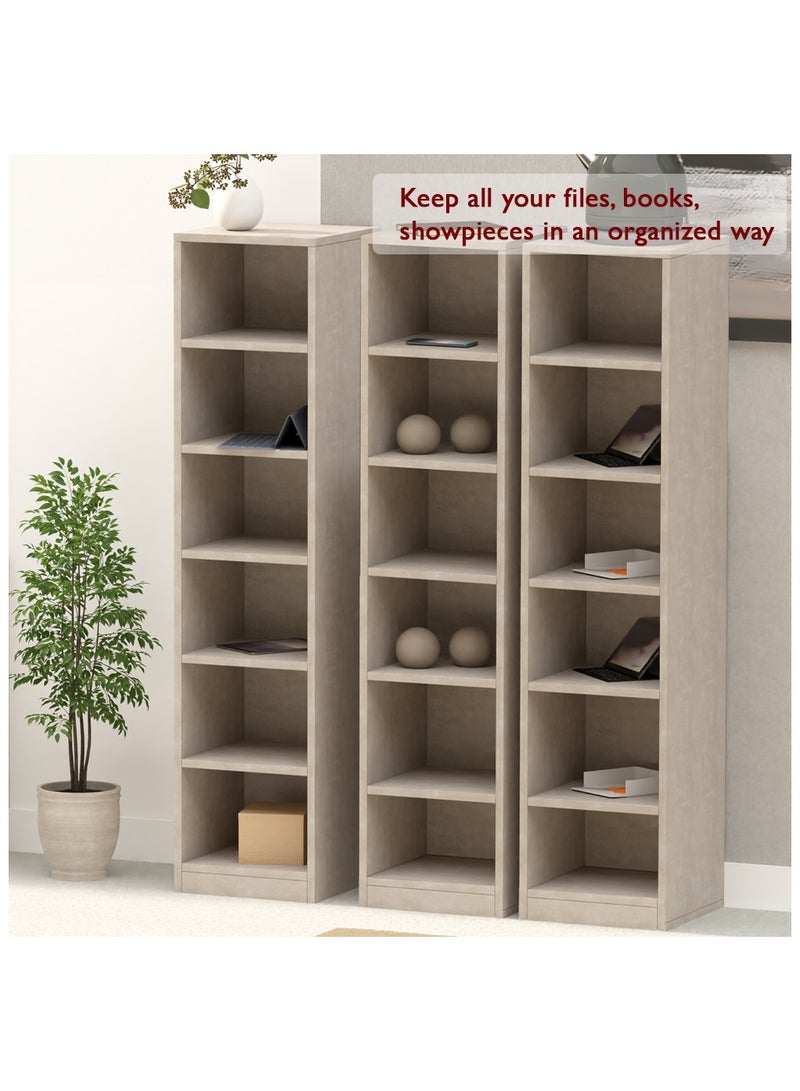 Mahmayi Mahmayi Wooden Storage Display Shelves 6-Tier Freestanding, Box Shelves, Top Shelf for Decoration Ideal for Storing and Displaying your possessions - Light Concrete - Image 3
