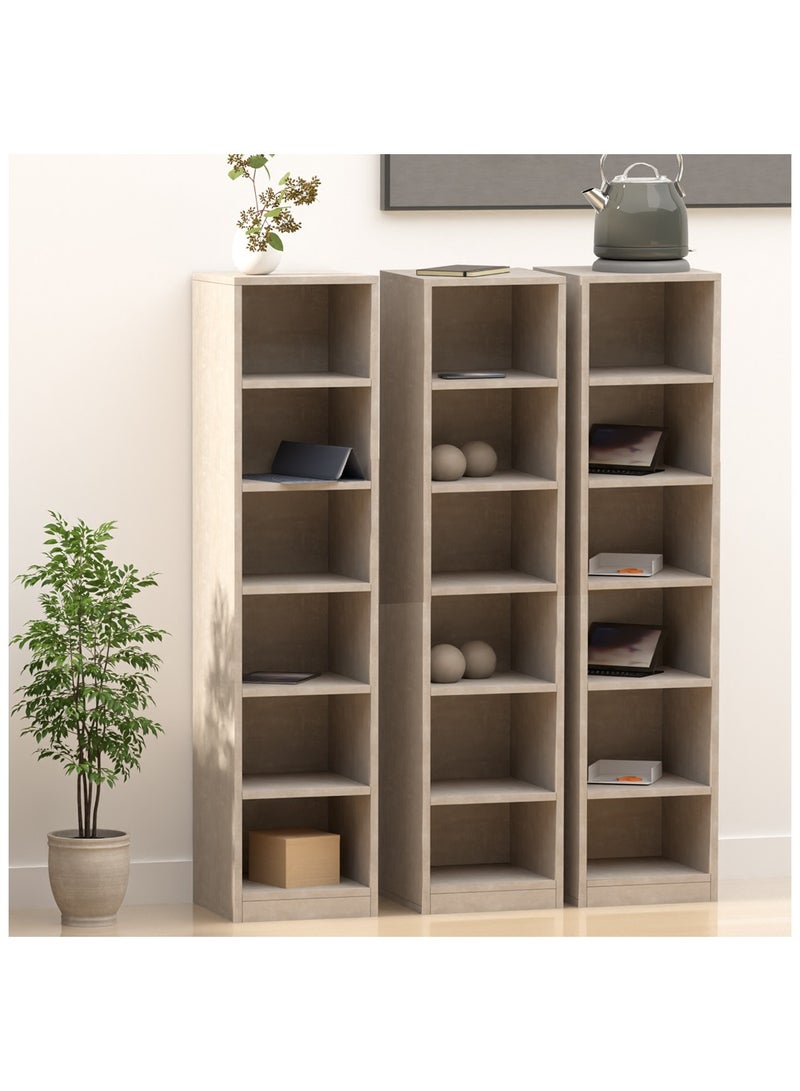Mahmayi Mahmayi Wooden Storage Display Shelves 6-Tier Freestanding, Box Shelves, Top Shelf for Decoration Ideal for Storing and Displaying your possessions - Light Concrete - Image 5