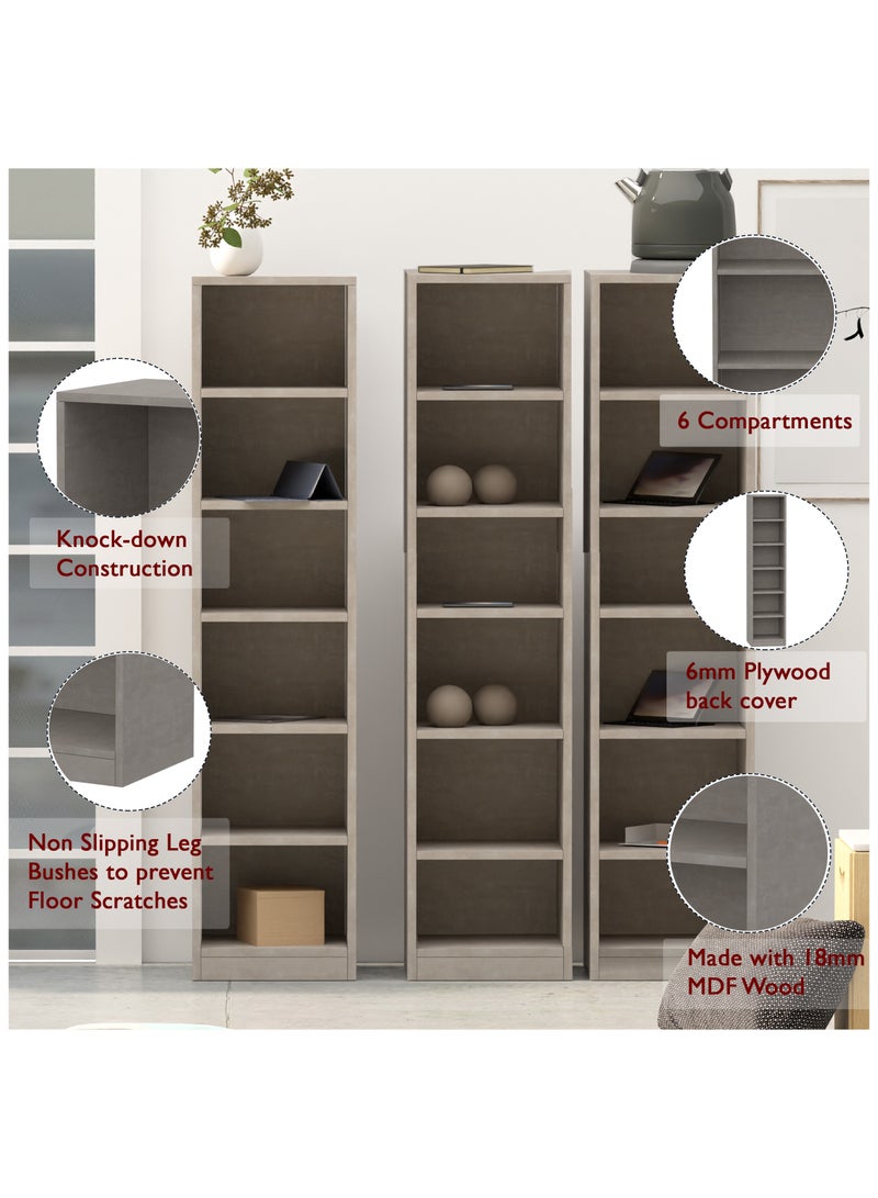 Mahmayi Mahmayi Wooden Storage Display Shelves 6-Tier Freestanding, Box Shelves, Top Shelf for Decoration Ideal for Storing and Displaying your possessions - Light Concrete - Image 4