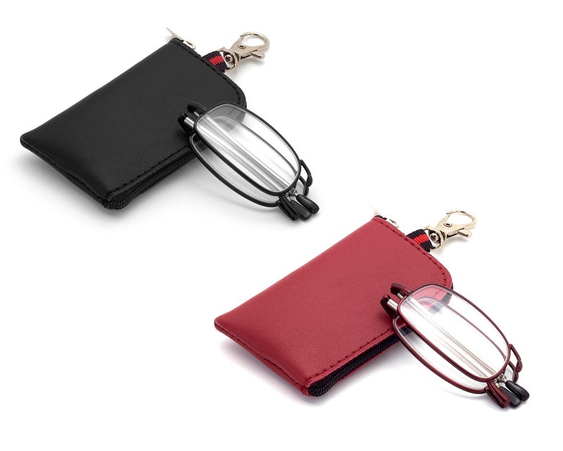 Autojouls Folding Reading Glasses, Key Chain Bag Readers Compact Easy Carry Readers Glasses (2-Pack, Black Red 4.0 x) - Image 1