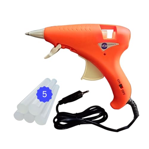 VCR 40W Hot Melt Glue Gun for Crafting & DIY Purpose - 40 Watts - ON/Off Switch for Precise Glue Output - Easy To Use Dark Orange Glue Gun + 5 Transparent - 7mm Glue Sticks - VCR 40 Mini - Image 1