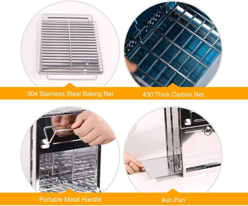 CAMPMAX Large Portable Folding Camping Wood Stove for Outdoor Cooking, Sturdy Lightweight 304 Stainless Steel Wood Burning Camp Stove with Grill for Backpacking BBQ Silver - Image 4