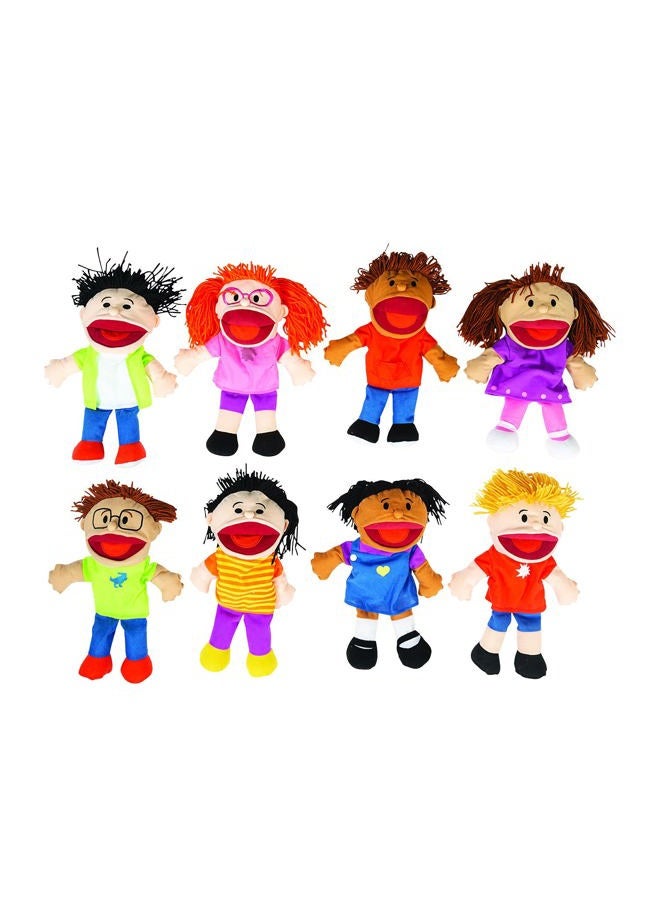 Fun Express Plush Happy Kids Hand Puppets Multi-Ethnic Collection Novelty (Set of 8) - Image 1