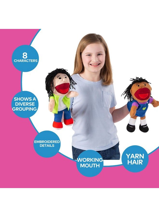 Fun Express Plush Happy Kids Hand Puppets Multi-Ethnic Collection Novelty (Set of 8) - Image 2