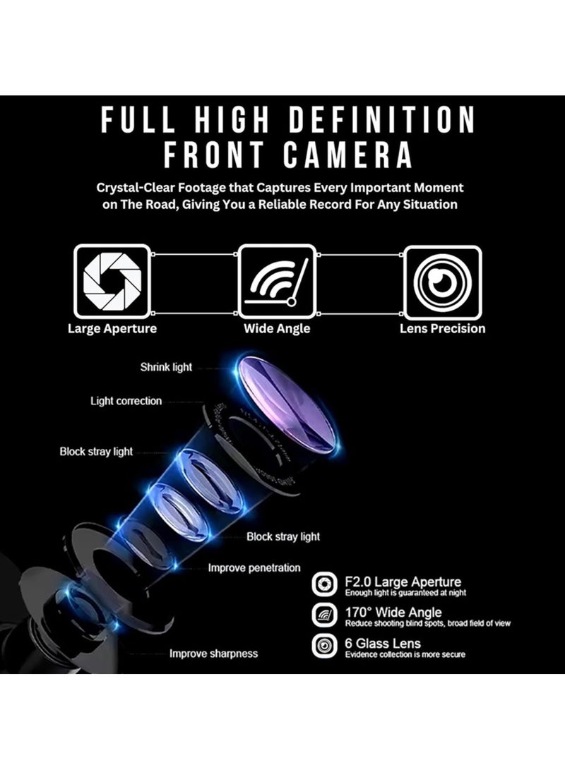 دينكس كاميرا داش 4 قنوات، دقة 1080 بكسل عالية الوضوح، تسجيل أمامي/داخلي/جانبي، زاوية رؤية 170 درجة، شاشة مدمجة، باللون الأسود - Image 4