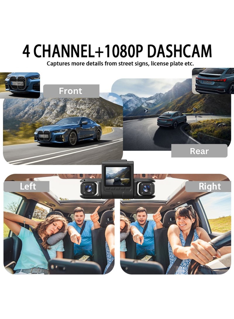 دينكس كاميرا داش 4 قنوات، دقة 1080 بكسل عالية الوضوح، تسجيل أمامي/داخلي/جانبي، زاوية رؤية 170 درجة، شاشة مدمجة، باللون الأسود - Image 5