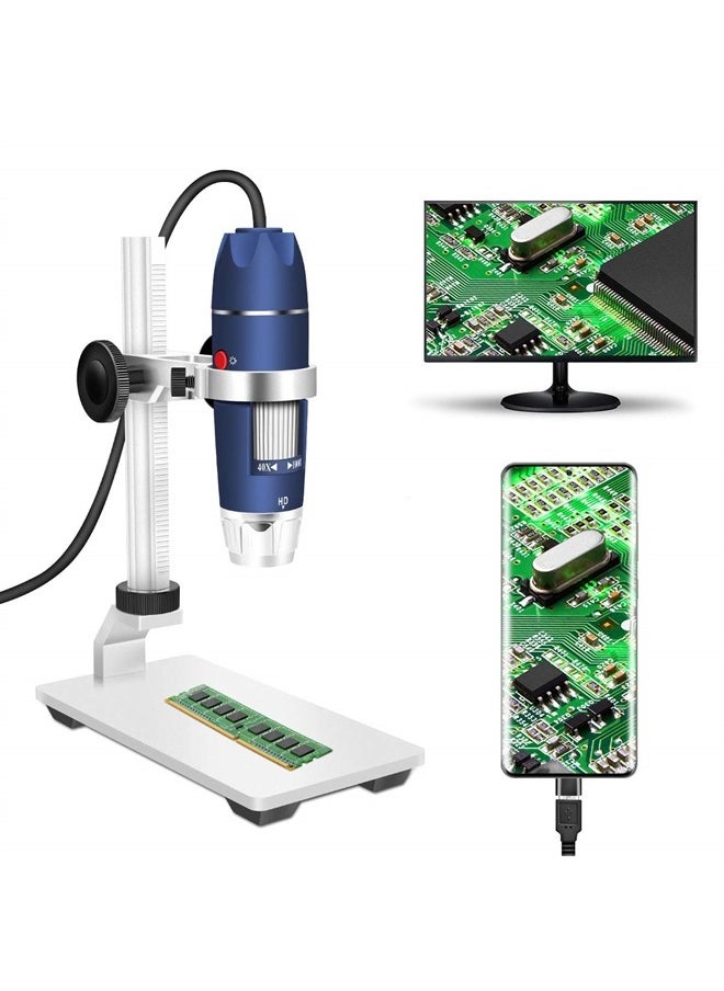 Jiusion HD 2MP USB Digital Microscope 40-1000X Portable Magnification Endoscope Camera with 8 LEDs Aluminum Alloy Stable Stand for OTG Android Mac Windows 7 8 10 11 Linux Chrome  - Image 1