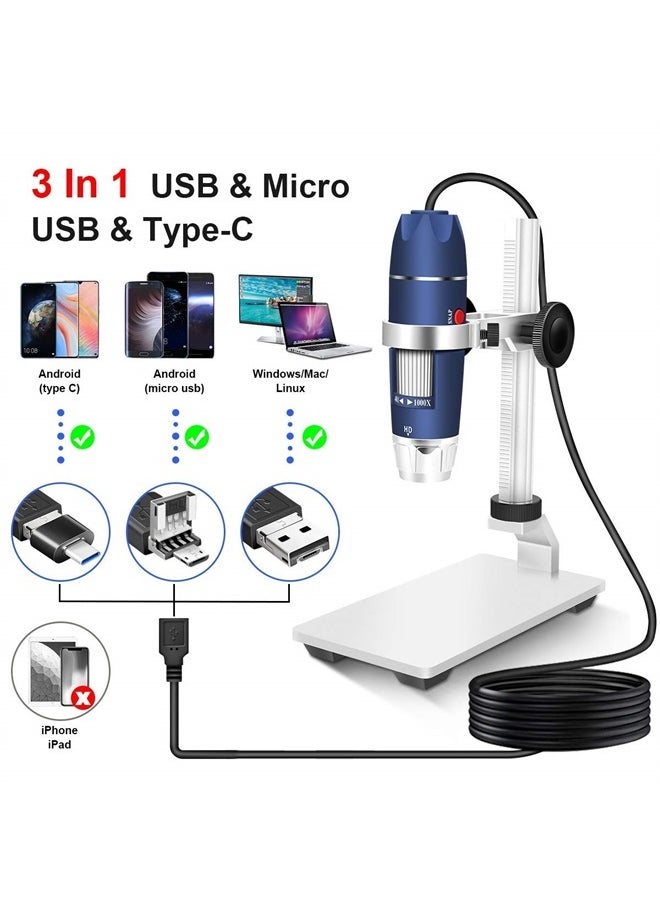 Jiusion HD 2MP USB Digital Microscope 40-1000X Portable Magnification Endoscope Camera with 8 LEDs Aluminum Alloy Stable Stand for OTG Android Mac Windows 7 8 10 11 Linux Chrome  - Image 2