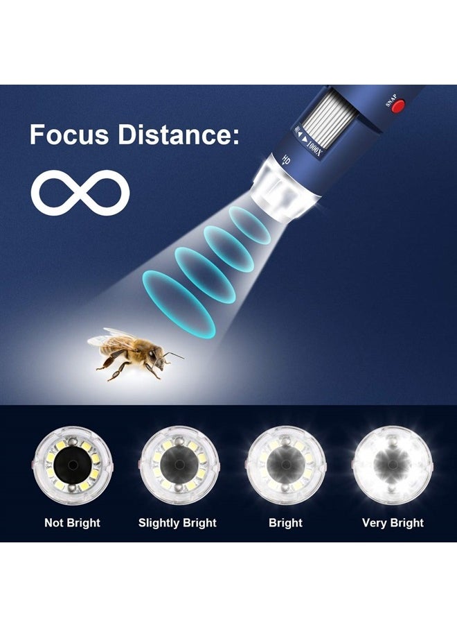 Jiusion HD 2MP USB Digital Microscope 40-1000X Portable Magnification Endoscope Camera with 8 LEDs Aluminum Alloy Stable Stand for OTG Android Mac Windows 7 8 10 11 Linux Chrome  - Image 5