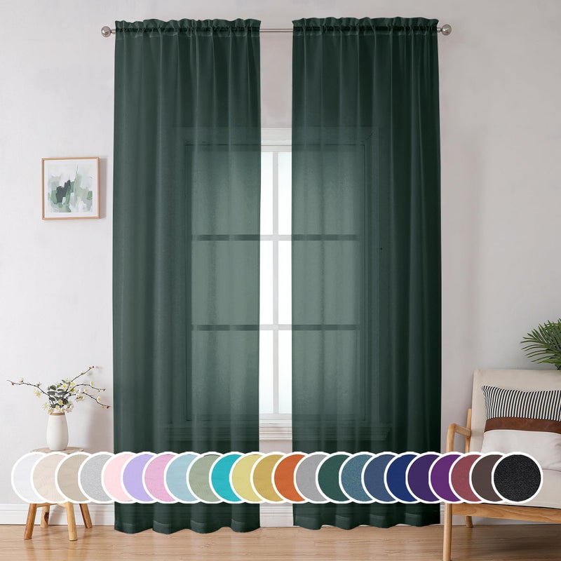 OWENIE Green Sheer Curtain 96 Inches Long 2 Panels Set for Christmas Decoration  Light Filtering Clear Sheer Curtain 95 for Bedroom/Living Room  2Pcs  Each 42"" W x 96"" L - Image 1