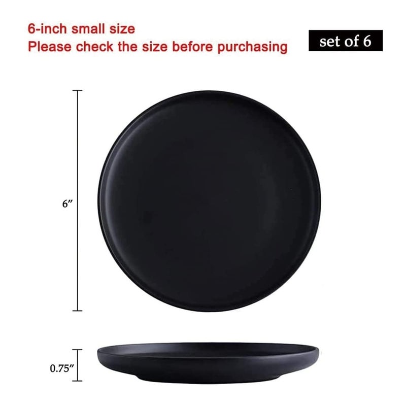 BonNoces 6 Inches Small Appetizer Plates Matte Porcelain  Elegant Mini Size Round Serving Plates for Dessert  Salad  Snacks  Set of 6 (Black) - Image 2