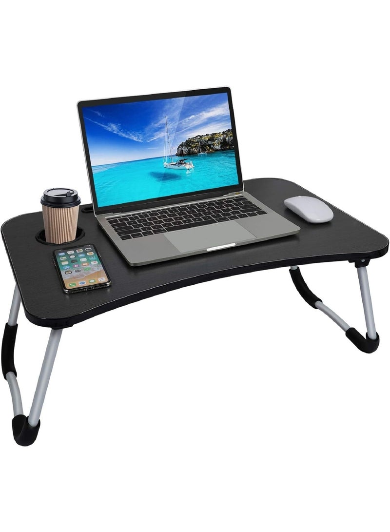 طاولة كمبيوتر محمول متعددة الوظائف قابلة للتعديل مع حامل أكواب - طاولة كمبيوتر محمولة قابلة للطي مع مساحة تخزين للسرير، والأريكة، والمكتب المنزلي، والدراسة، والتخييم، والاستخدام اليومي - Image 1