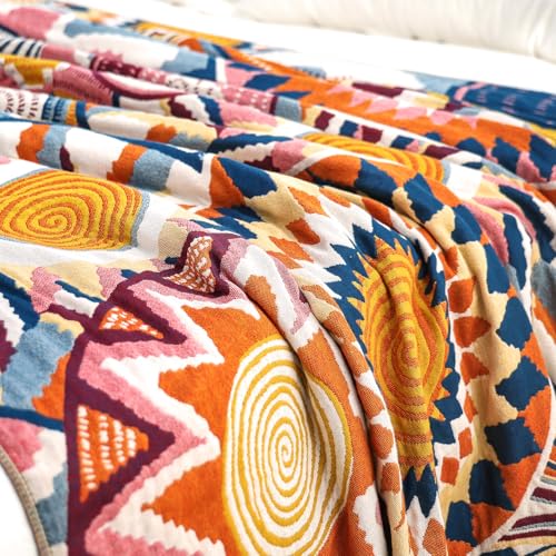 VANJOROY Boho Throw Blanket, 100% Organic Muslin Cotton Skin-friendly Breathable Ultra Soft Bed Quilt Throw - All Season Bohemian Decor Luxury Colorful Blanket for Sofa Couch Chair and Gift. 60" x 80" - Image 5