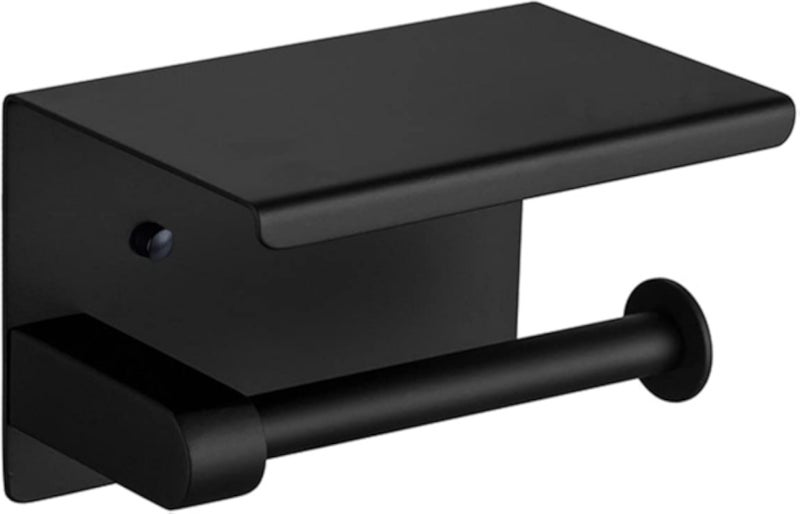 3M Adhesive Toilet Roll Holder Without Drilling with Shelf, SUS304 Stainless Steel, Toilet Paper Holder Wall Mounted for Kitchen and Bathroom, Black