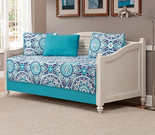 MK Home MK Home Mk Collection 5pc Daybed quilted Floral Turquoise Teel Blue Grey new #185  - Image 1