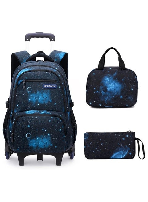 Rolling Backpack for School Boys Girls with Lunch Bag Teens Bookbag with Wheels Kids Trolley Bag Set, Six Wheels