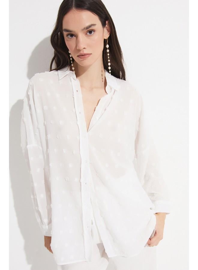 JUNE Women Exclusive Regular Fit Textured Shirt Ecru - Image 3