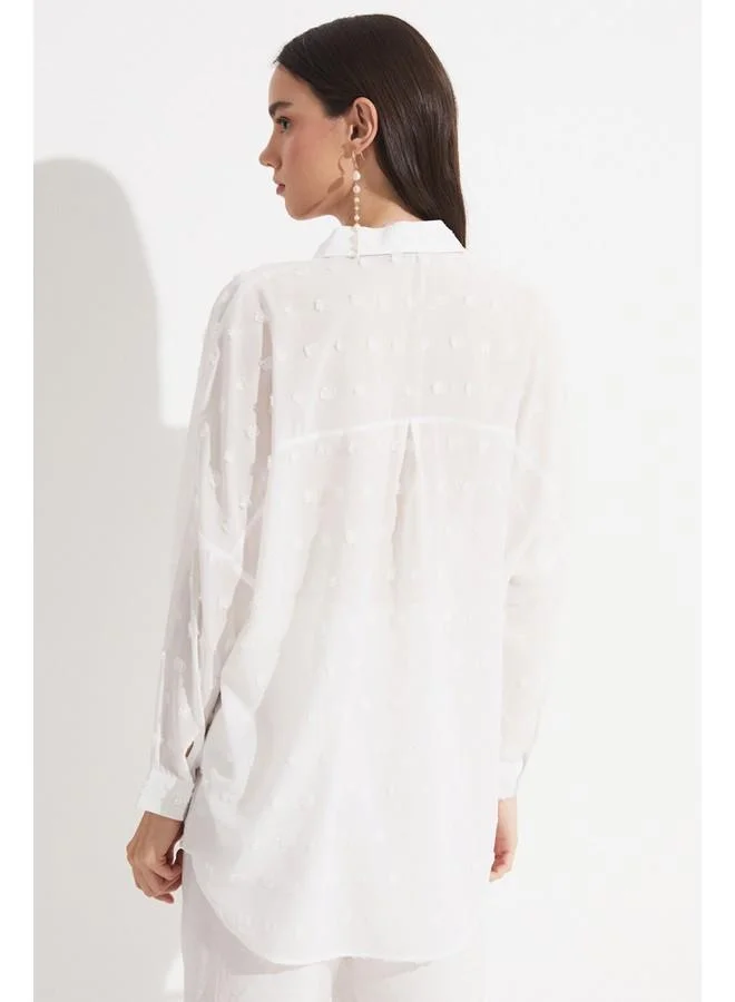 JUNE June Women Exclusive Regular Fit Textured Shirt Ecru