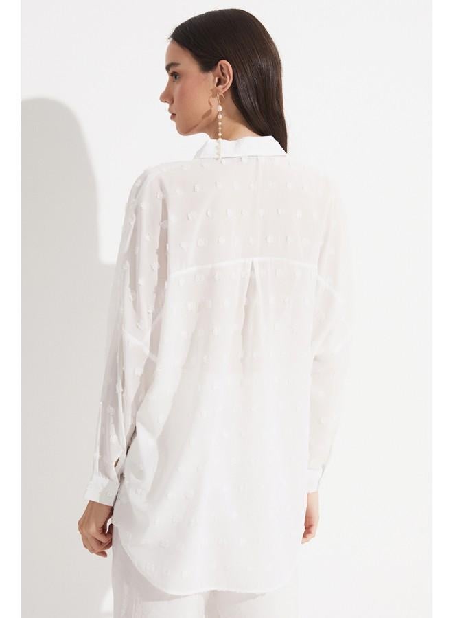 JUNE Women Exclusive Regular Fit Textured Shirt Ecru - Image 4