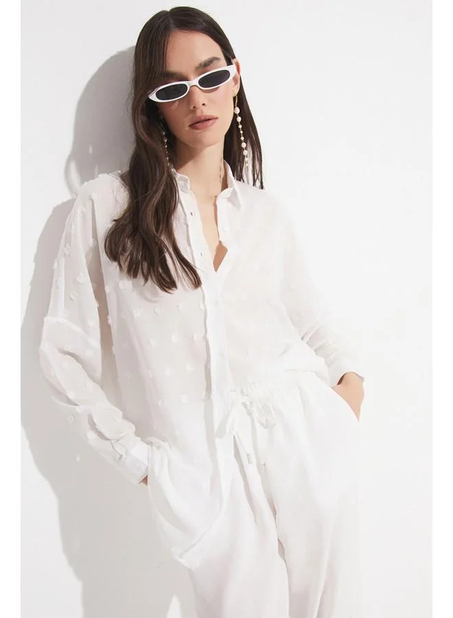 JUNE June Women Exclusive Regular Fit Textured Shirt Ecru
