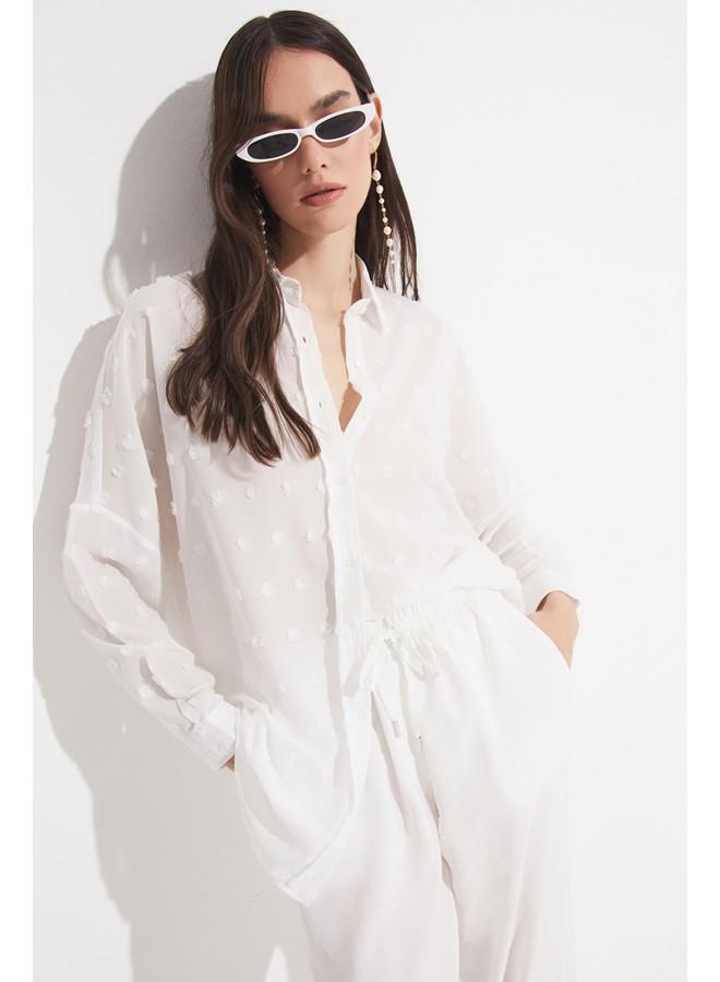 JUNE Women Exclusive Regular Fit Textured Shirt Ecru - Image 5