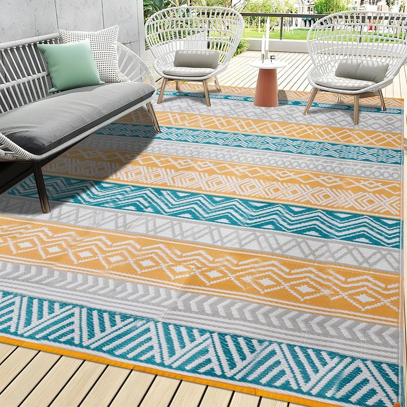 BMCH Outdoor Rugs, Outdoor Plastic Straw Rug, Reversible Waterproof Carpet for Camping, Poolside, Garden, BBQ Area, Gazebo Flooring, RV Park & Beach, Colourful Style, 9x12 - Image 1