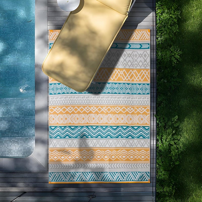 BMCH Outdoor Rugs, Outdoor Plastic Straw Rug, Reversible Waterproof Carpet for Camping, Poolside, Garden, BBQ Area, Gazebo Flooring, RV Park & Beach, Colourful Style, 9x12 - Image 3